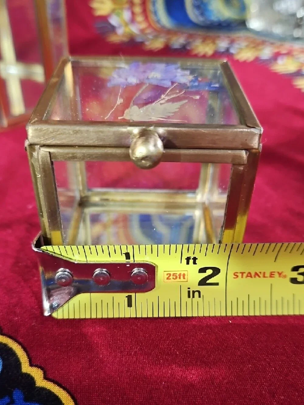 Glass Floral Jewelry Boxes with Gold Frame - Purple & Pink